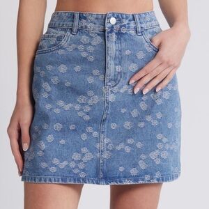 Vero Moda denim a-line mini skirt in embroidered floral print
